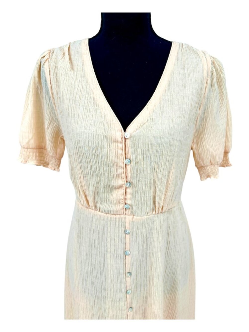 NWOT Love Ellie J9655SF Button Front Textured Midi Dress Soft Peach Sz Small - Picture 2 of 6